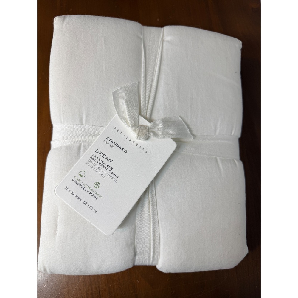 POTTERY BARN DREAM SATEEN COTTON COMFORTER SHAM, STANDARD WHITE NEW